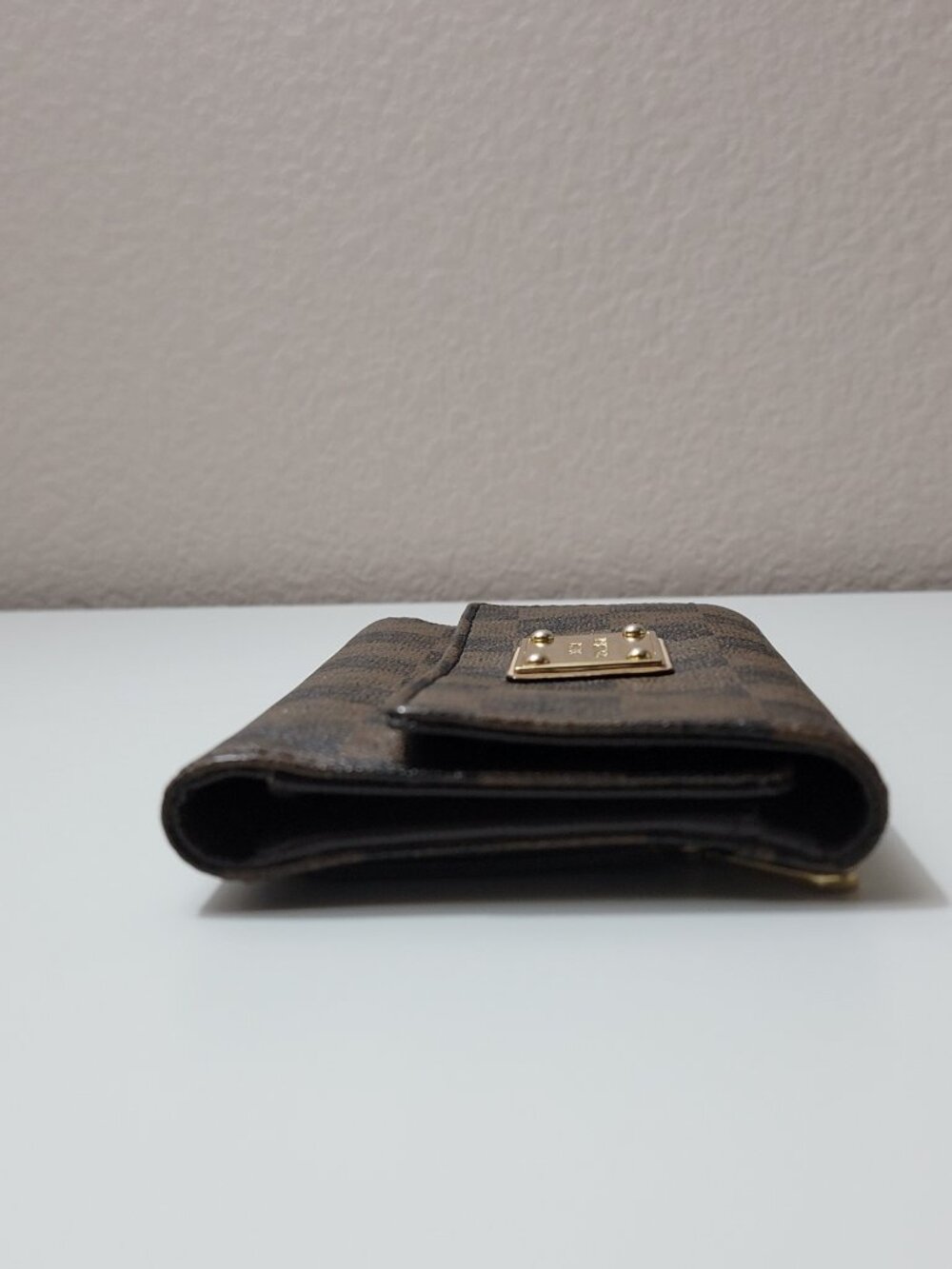 Michael Kors Jet Set Checkbook Wallet Brown Checkerboard Logo Print Gold Plate - Picture 3 of 10